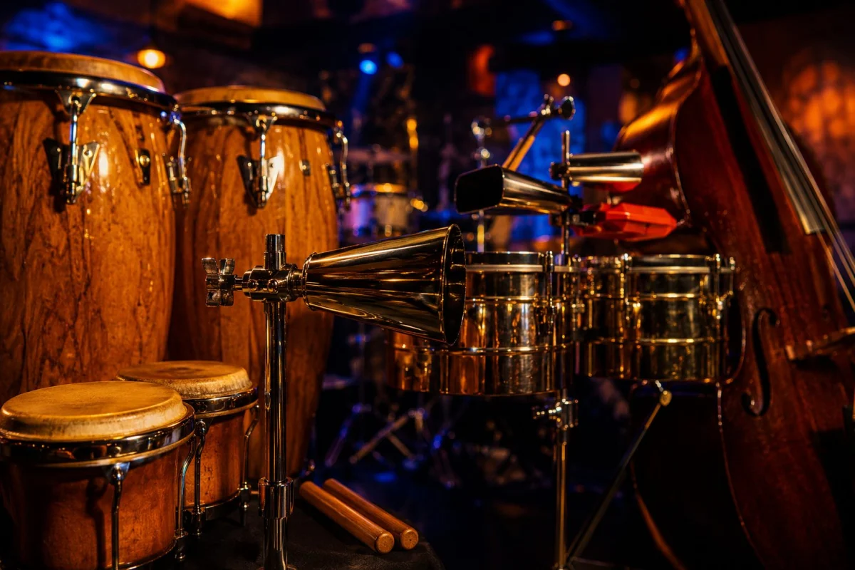 Campana, congas, timbales et clave dans un club latino