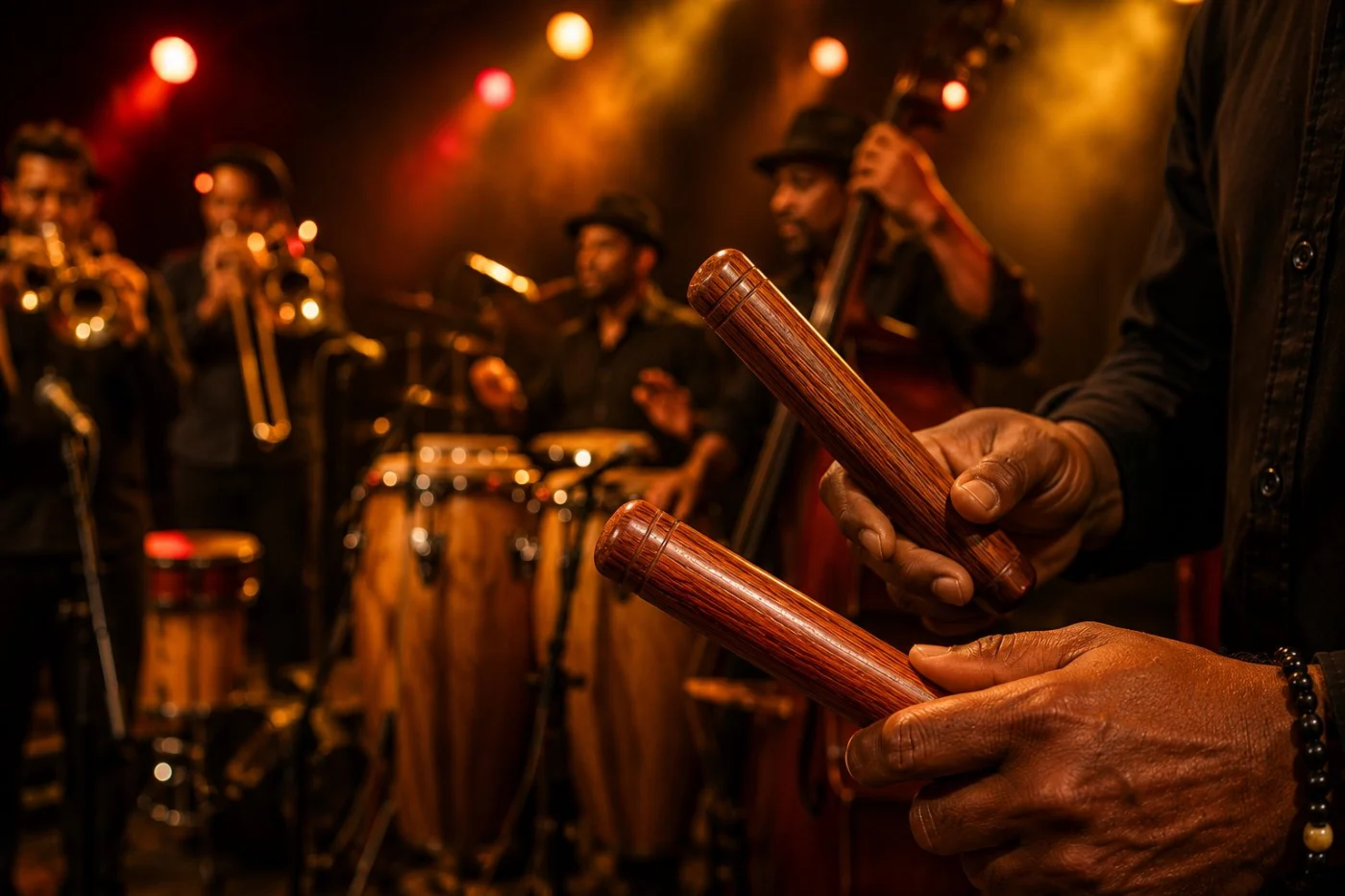 Section rythmique et orchestre de salsa autour de la clave