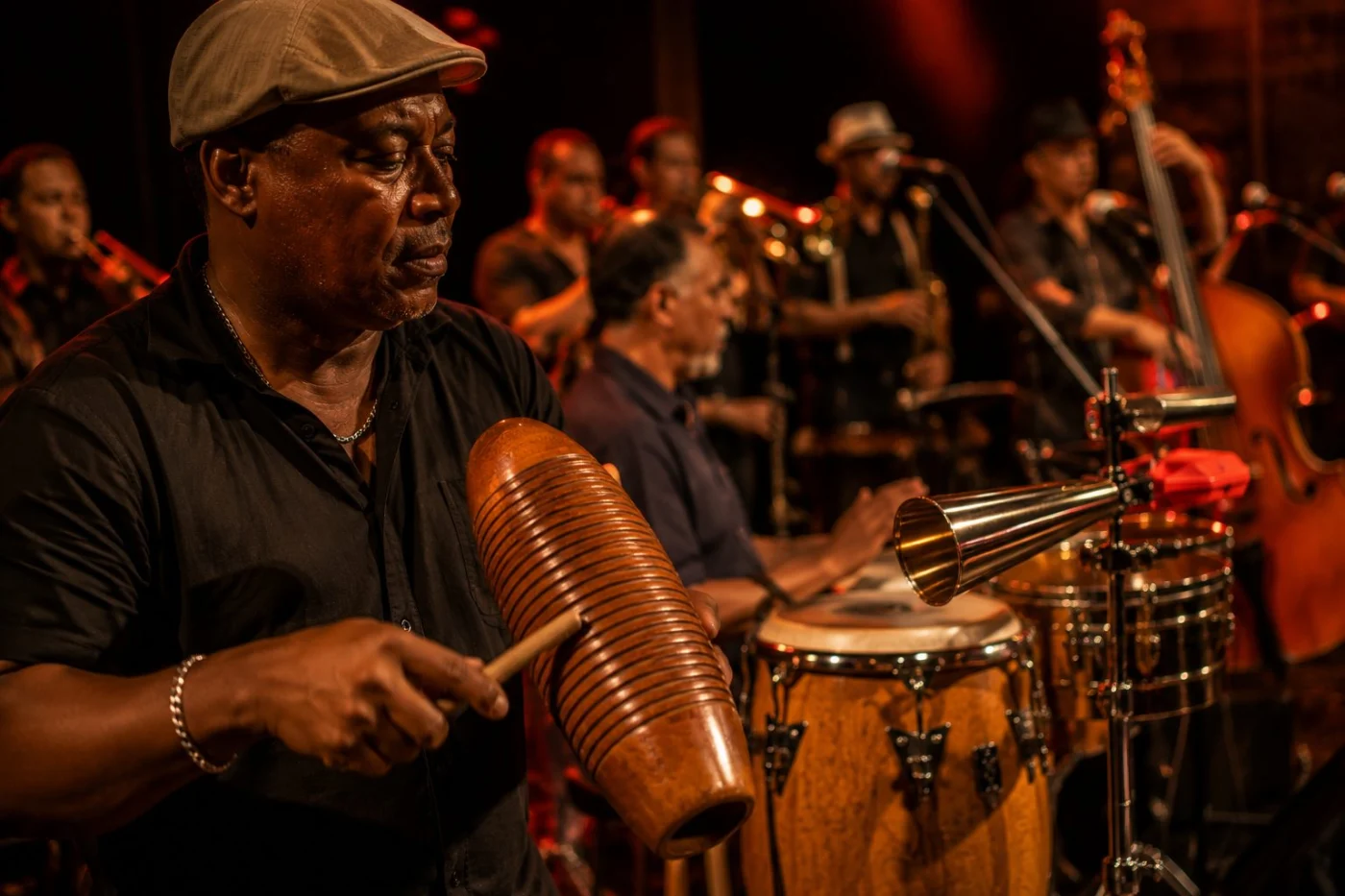 Güiro dans l’orchestre salsa, texture au-dessus du tumbao