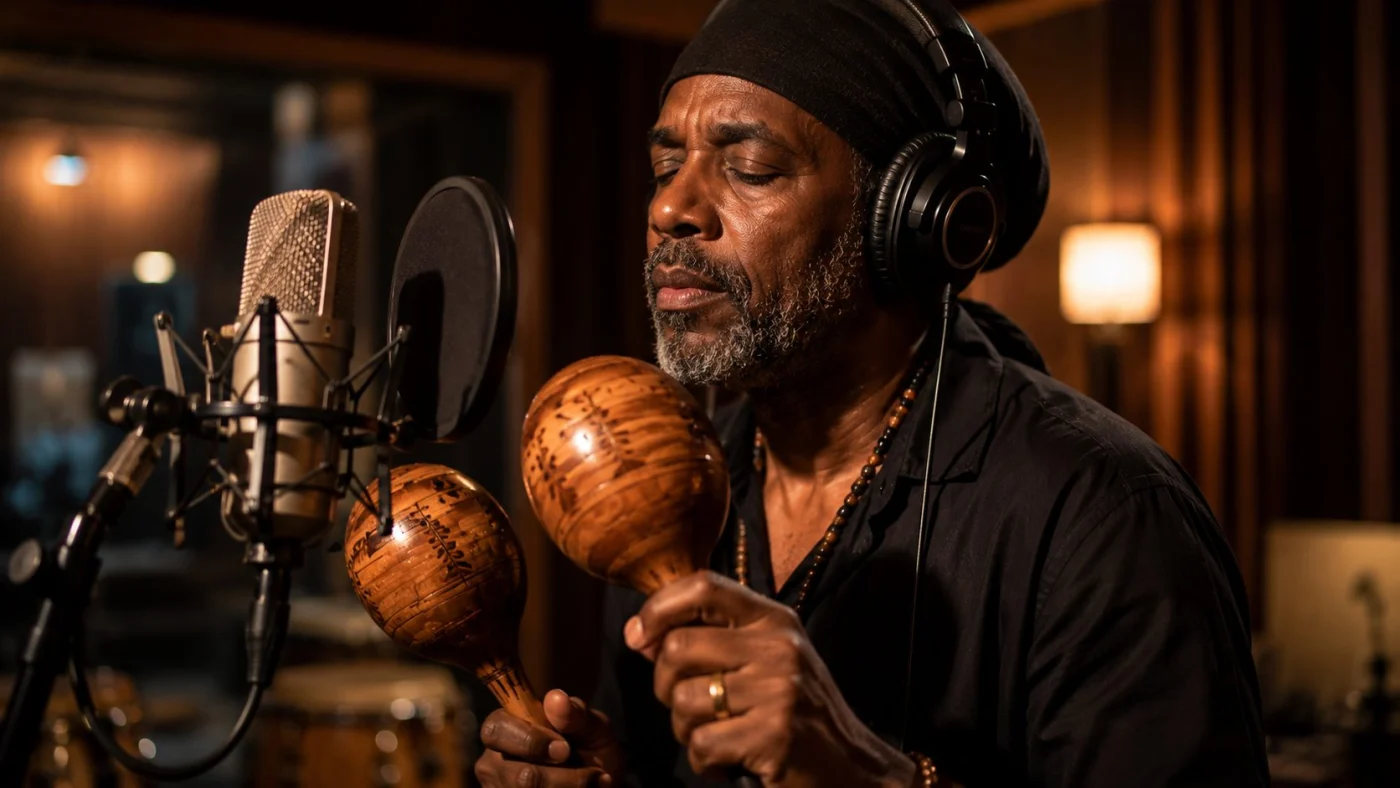 Mains tenant des maracas de salsa, geste secoué régulier