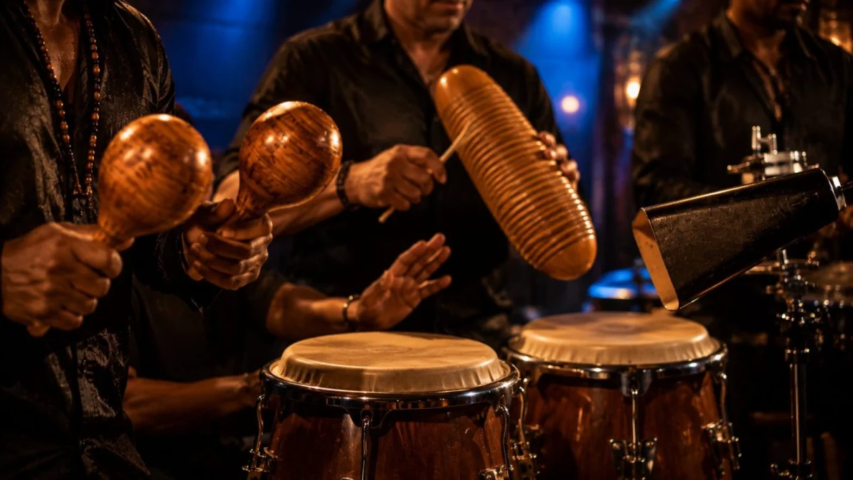 Maracas dans l’orchestre salsa, texture au-dessus du tumbao